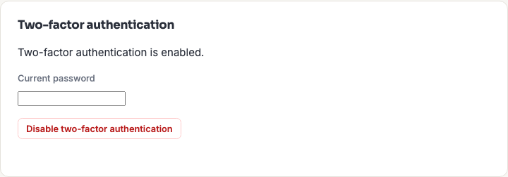 The two-factor authentication panel on My Profile showing 2FA enabled.